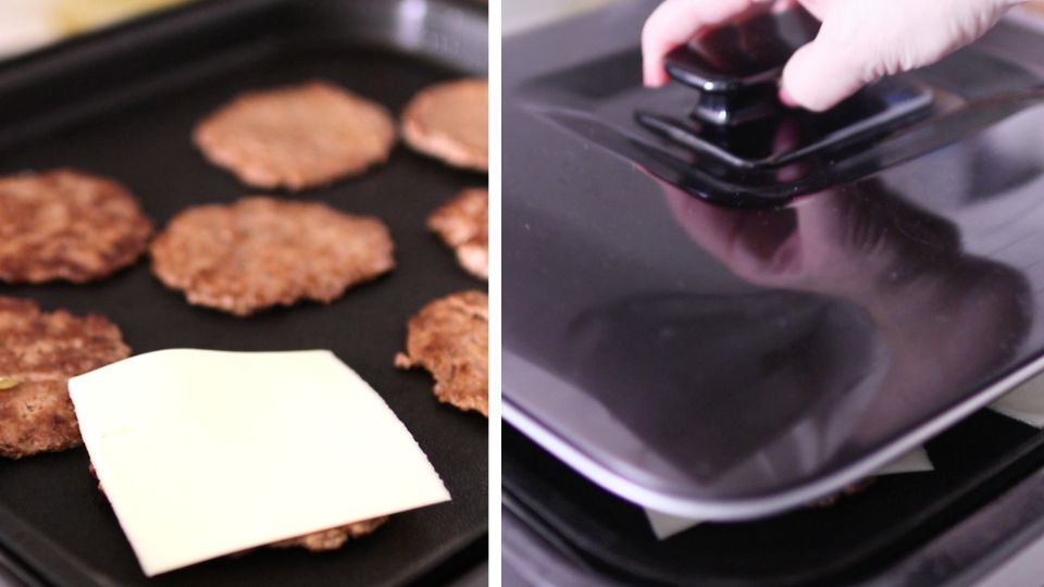 蓋付きホットプレートでチーズを溶かす