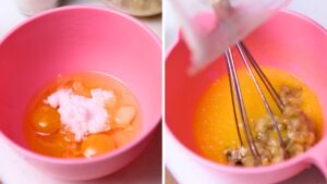 卵とバナナを混ぜる