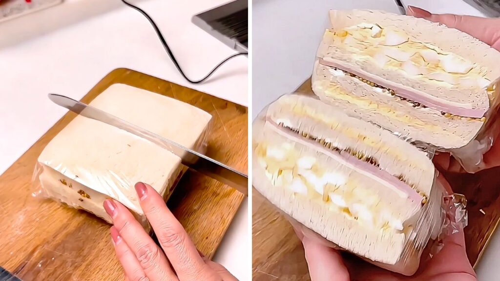 電動ナイフで切ったサンドイッチ