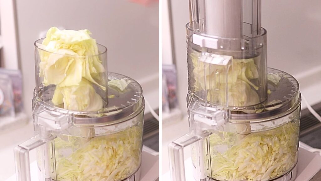 フードプロセッサーでお好み焼きのキャベツをスライス