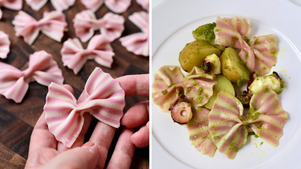 ストライプの手作りリボンパスタ