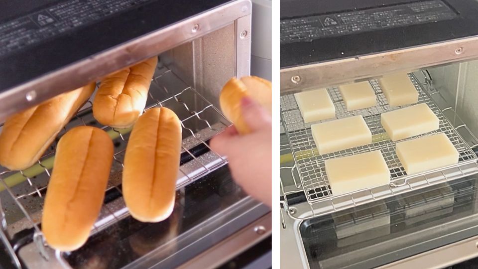 ホットドッグや餅を焼いている様子