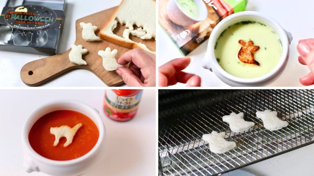 型抜きしたクルトンをスープに浮かべる